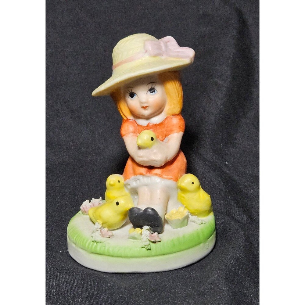 Vintage Porcelain Girl Figurine with Chicks